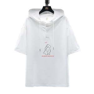 LD54140-P45 连帽短袖t恤男大码胖子带帽五分袖中袖 展架图片