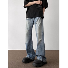 现货~春夏美式复古破洞闪电纹水洗牛仔裤2XZ502-K733-P65控88，男装牛仔裤，星座502