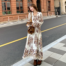 法式民族风马甲连衣裙套装女2025秋季新款超好看流苏碎花裙两件套，女装套装/套裙，2C110