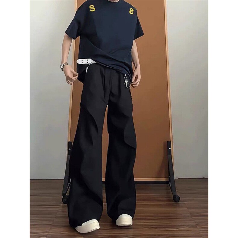 美式垂感直筒西裤男春夏季潮牌宽松褶皱cleanfit拖地阔腿休闲裤子,男装休闲裤,星座313A(原308A-2)