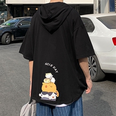 LD54090-P45连帽短袖t恤男大码胖子带帽五分袖中袖，男装T恤，电商A040