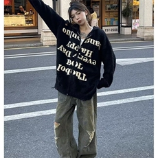 美式复古高街破洞连帽针织衫毛衣外套字母拉链款MY006-P60，男装针织衫/毛衣，星座1001-1
