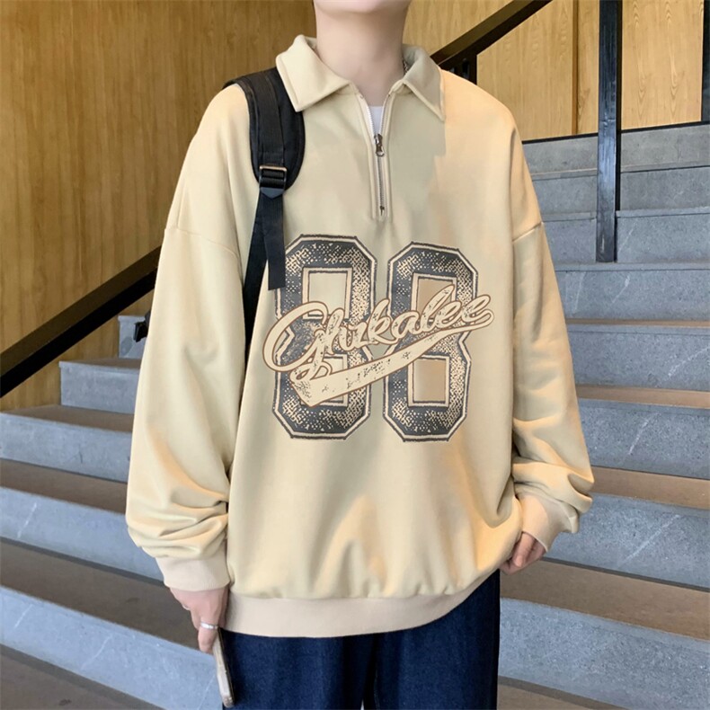 秋季高街潮牌半拉链外套上衣美式复古polo衫领卫衣男W5512-P38,男装卫衣,星座512-3