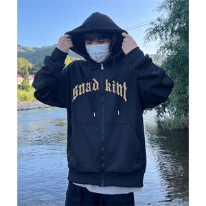 抖音得物加绒加厚宽印花休闲连帽卫衣开衫卫衣外套AKS1101,穿搭胖男生博主排行榜前十抖音图片