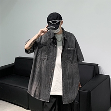2024夏季潮牌宽松百搭休闲衬衣水洗做旧牛仔衬衫男现货W8205-P55，男装衬衫，星座512-4