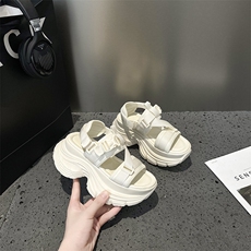 2024夏季厚底休闲凉鞋女小个子增高老爹鞋松糕底魔术贴露趾鞋，女鞋凉鞋，电商A223