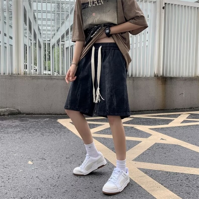 美式高街牛仔短裤男韩版潮流拼色2026夏季ins宽松五分裤RK687-P37,男装牛仔裤,星座412