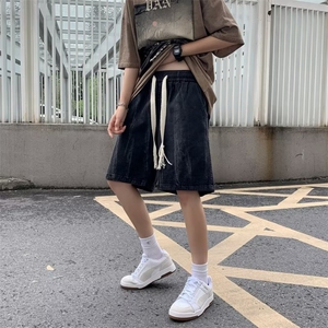 美式高街牛仔短裤男韩版潮流拼色2026夏季ins宽松五分裤RK687-P37图片