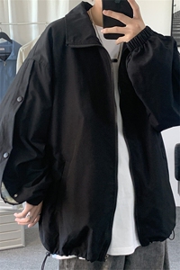 JK3089/P55春装撞色排扣运动夹克男韩版大码宽松外套上衣男图片
