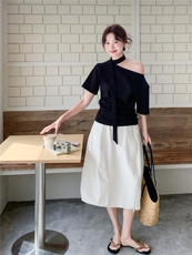 夏季舒适短袖透气常规薄款女休闲两件套套装，女装套装/套裙，秀美人生