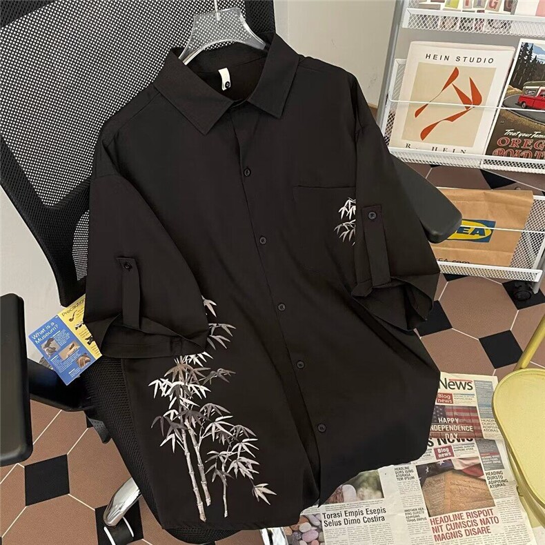 新中式短袖衬衫男夏季冰丝薄款潮牌痞帅青年宽松衬衣LC51011-p35,男装衬衫,星座1008