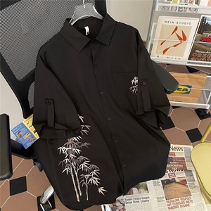 新中式短袖衬衫男夏季冰丝薄款潮牌痞帅青年宽松衬衣LC51011-p35,白衬衫仙气十足的穿搭图片