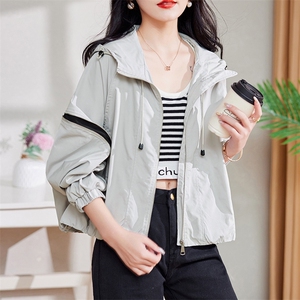 现货-新品】宽松休闲短外套女2024年春装新款潮流时尚连帽外套图片