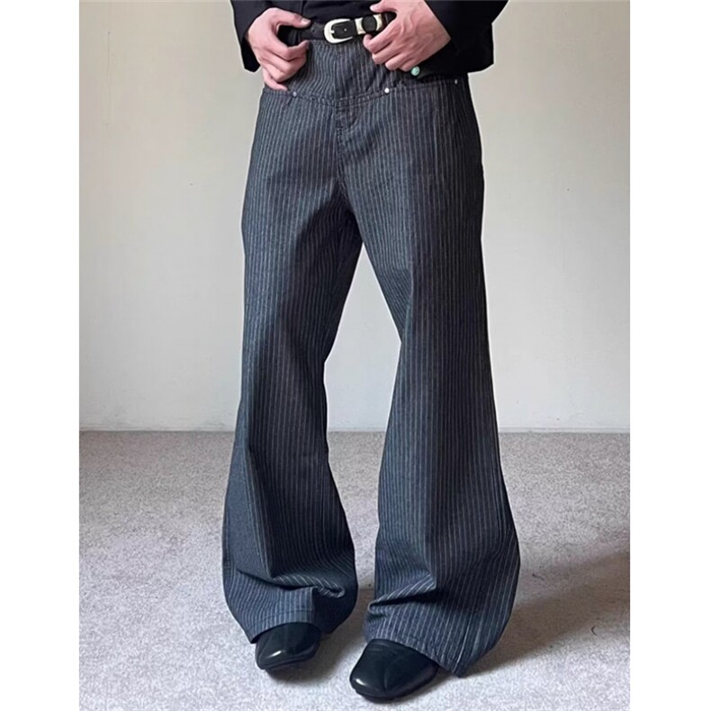 微喇叭裤男垂感弹力阔腿裤免烫修身西裤宽松条纹休闲裤子XK8098，男装西裤，星座1116A（原606A-3）