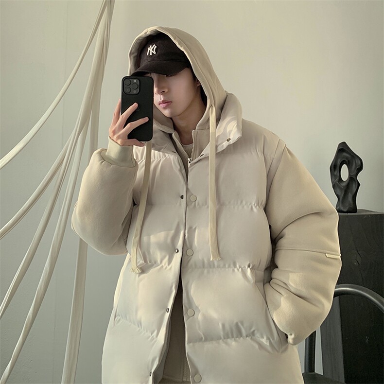 新款假两件棉服男加厚羽绒棉衣情侣款连帽拼色连帽外套M092-P75图片