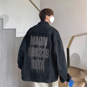 男装翻领夹克 23春秋季创意字母印花男生牛仔外套XZ514-2-N59-P88图片