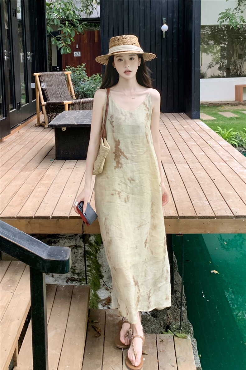 现货主推亚麻波西米亚风沙滩吊带连衣裙p135-k185,女装套装/套裙,丝露怡语