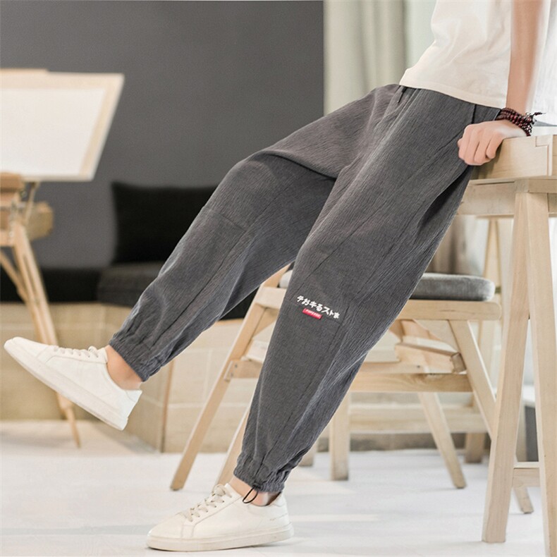 K282P35酒店风2024秋季冰丝薄款风棉麻百搭男士休闲九分裤，男装休闲裤，电商A026