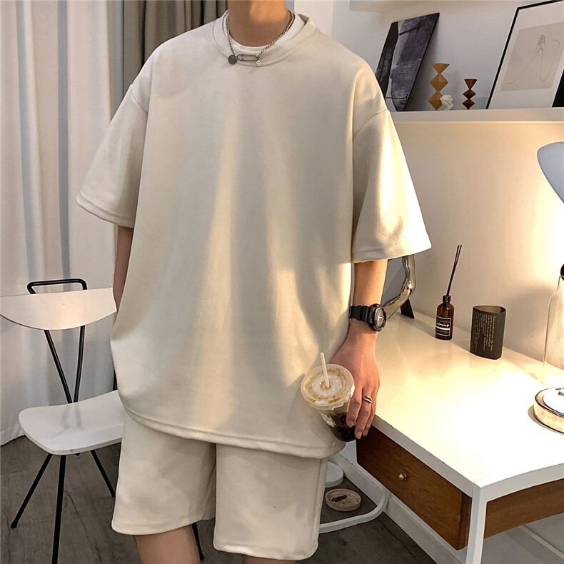 1港风模麂皮绒大码M-5XL短TDT8766P23DK8767P32套装TZ8757P55，男装休闲套装，星座226-2