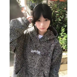 美式黑色小香风刺绣连帽卫衣女秋冬季新款宽松潮慵懒风套头外套图片