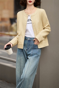 2025春秋季新款高级感质感长袖短款圆领pu皮衣夹克欧美时尚外套女图片