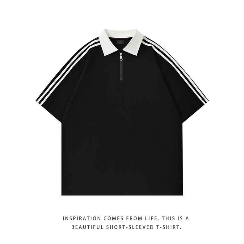 得物重磅潮牌双纱纯棉短袖条纹撞色设计感POLO衫T恤RH5033-特P40，男装Polo衫，星座610B-1