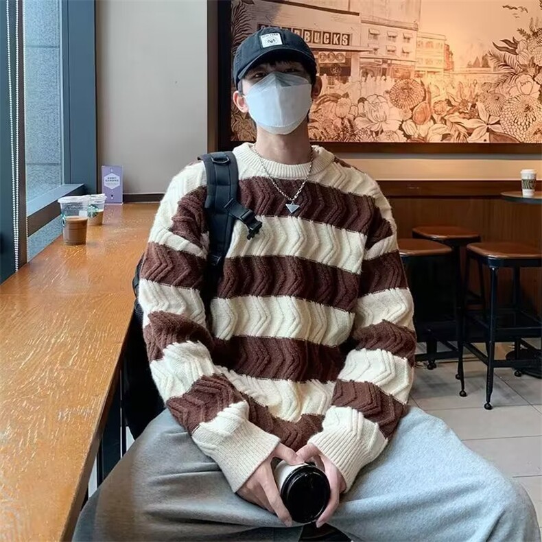 美式圆领毛衣男慵懒风休闲针织衫M5546 P45图片