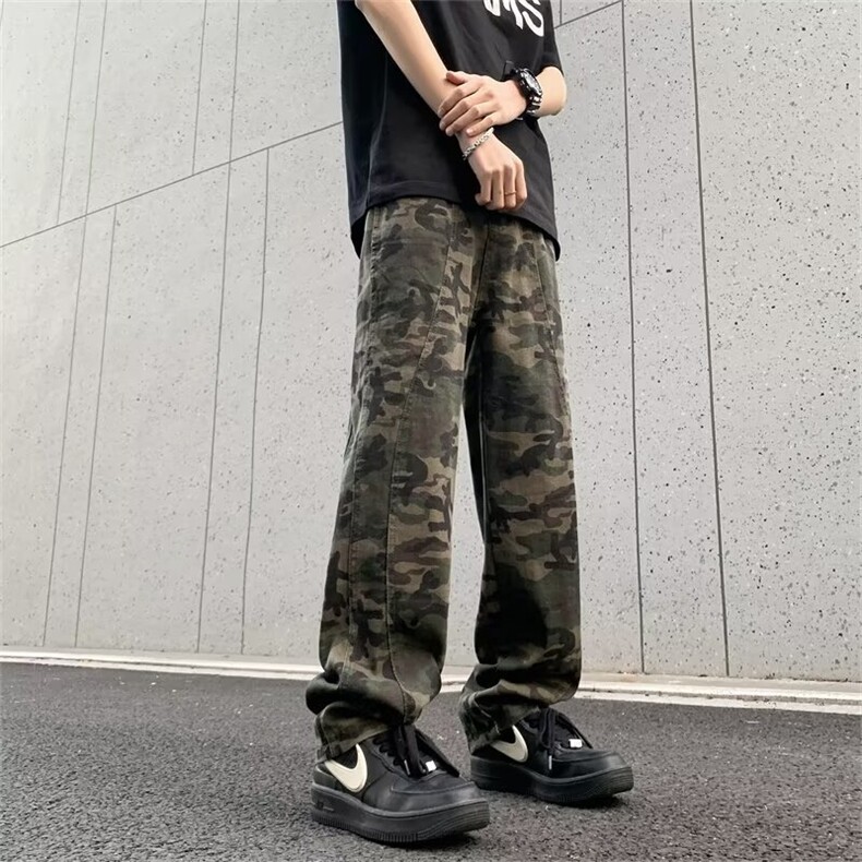 迷彩工装裤男款夏季潮牌美式高街直筒休闲裤子潮流宽松阔腿裤,男装休闲裤,星座1013
