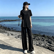 潮流设计感钉珠开叉长款T恤套装女夏季新款时尚显瘦阔腿裤两件套,女装套装/套裙,江南,浙宝-杭派风 潮流设计感钉珠开叉长款T恤套装女夏季新款时尚显瘦阔腿裤两件套,女装套装/套裙,江南,浙宝-杭派风