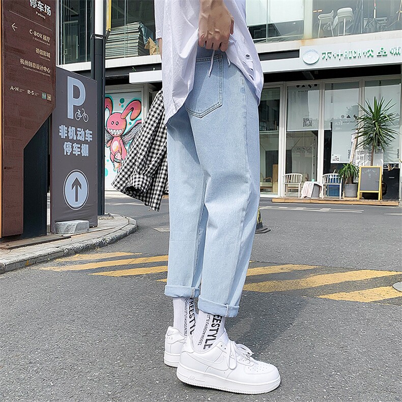 男装夏季新品男士潮流牛仔裤百搭阔腿裤宽松九分裤男N50,男装牛仔裤,星座1008