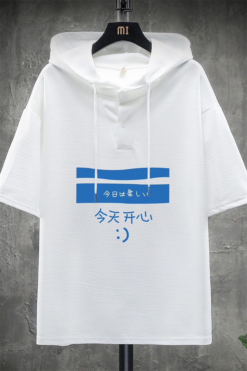 LD54033-P45连帽短袖t恤男大码胖子带帽五分袖中袖展架,男装T恤,电商A040A