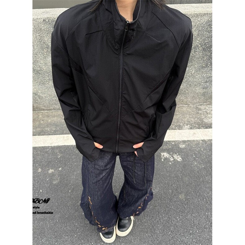 夏季轻薄透气夹克男立领重工拼网风衣邹防嗮衣户外长袖F715,男装夹克,星座1116A（原606A-3）