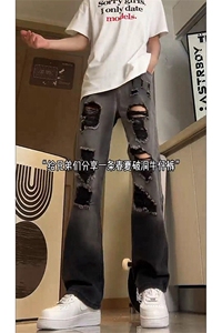 美式ins高街小众hiphop夏季破洞牛仔裤货号K729P60图片