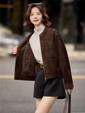 麂皮绒短款夹棉外套女2025新款帅气通勤穿搭冬装外套，女装棉衣/棉服，梦懿尔