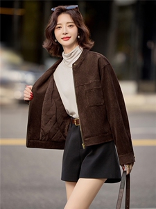 麂皮绒短款夹棉外套女2025新款帅气通勤穿搭冬装外套图片