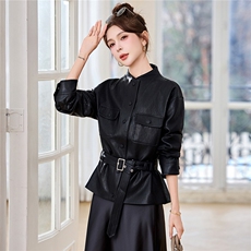 大量现货新款2026年春季时尚收腰显瘦高级感皮衣外套=+，女装皮衣，蓝诺裳