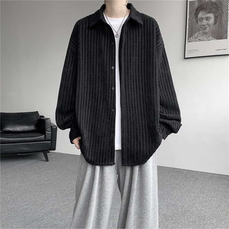 8XL-M鱼骨纹小香风衬衫男生春秋衬衣宽松慵懒垂感外套CS29009P45图片