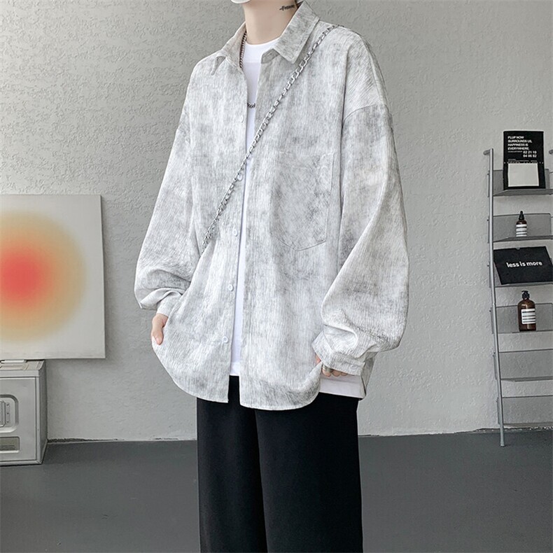 衬衫男秋季新款港风宽松扎染肌理感长袖衬衣CS7012-P40图片