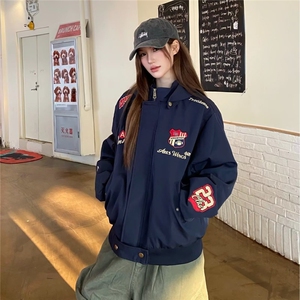 春季美式复古赛车风刺绣夹克男女可拆卸连帽外套机车服WLE311-P72图片