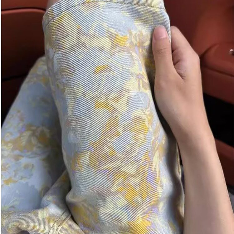 美式满印花牛仔短裤男款夏季潮牌痞帅宽松直筒五分中裤XD655,男装牛仔裤,星座208-5
