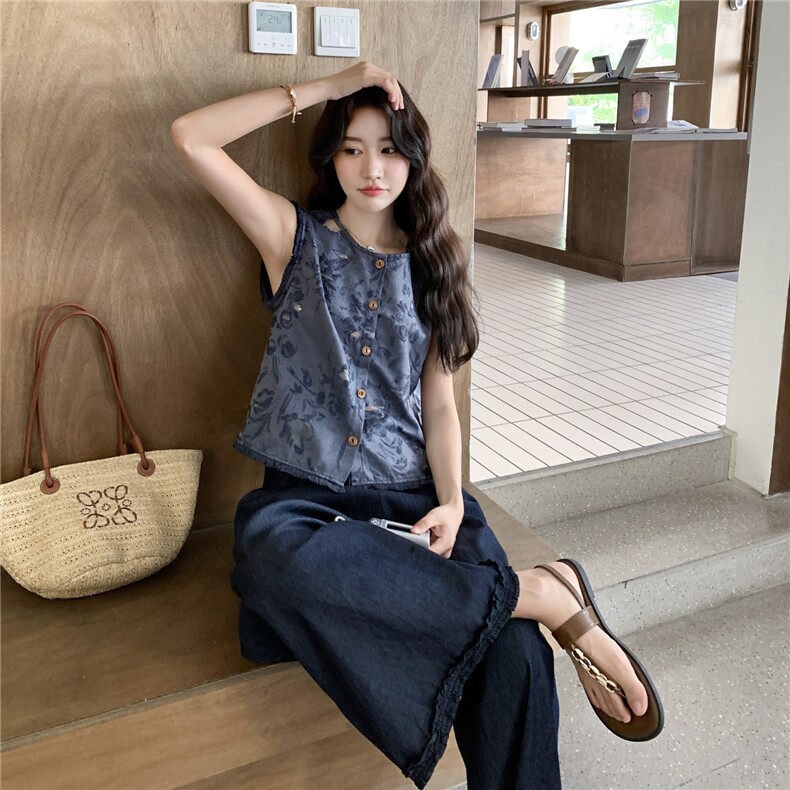 新款现货主推提花上衣+薄款牛仔阔腿裤套装2595-P155-K228,女装套装/套裙,2C129