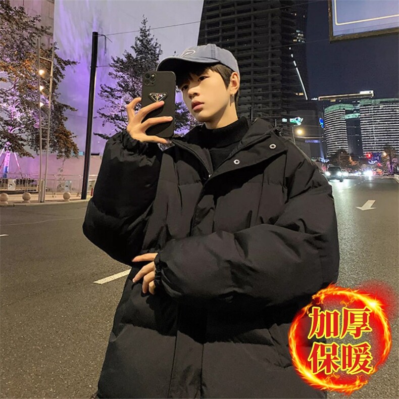 加厚棉服男冬连帽加绒棉衣外套黑色宽松羽绒棉袄面包服TT608P65,男装棉衣,星座1013-5