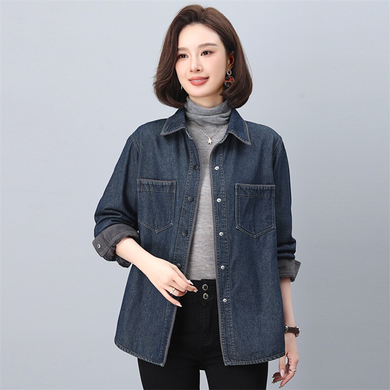 2024年秋冬新款休闲时尚加绒牛仔衬衫外套，女装牛仔外套，悦见她