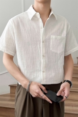 23轻熟风纯棉白衬衫短袖衬衫男装休闲宽松衬衣TZ99P50控78，男装T恤，电商B413