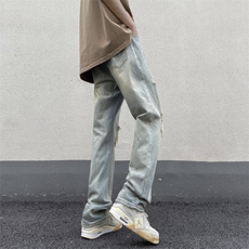 牛仔裤男夏季薄款美式高街vibe风破洞宽松休闲长裤N01099-P48，男装牛仔裤，星座308B-1