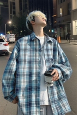 衬衫男春季新款港风宽松磨毛格子长袖衬衣CS602-特P28无差价，男装衬衫，星座214-3
