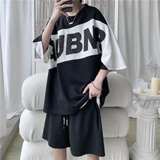 夏季宽松印花套装男T恤短裤两件套大码港风B299-X5356-P70控88，男装牛仔裤，电商A061-1