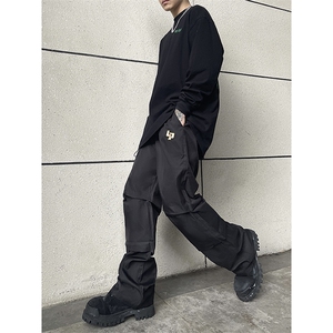 B221 美式ins街头hiphop刺绣宽松褶皱休闲裤子 LK23123-P60 控78图片