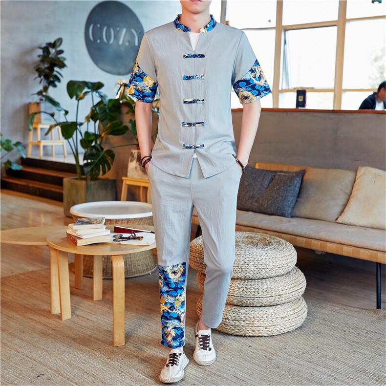 2021汉服古风男士唐装男套装中国风外套潮流两件套 A438-777-P60图片