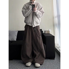 美式高级感弯刀男女休闲西裤垂坠cleanfit宽松阔腿裤WLK20244-p68，男装休闲裤，星座1008